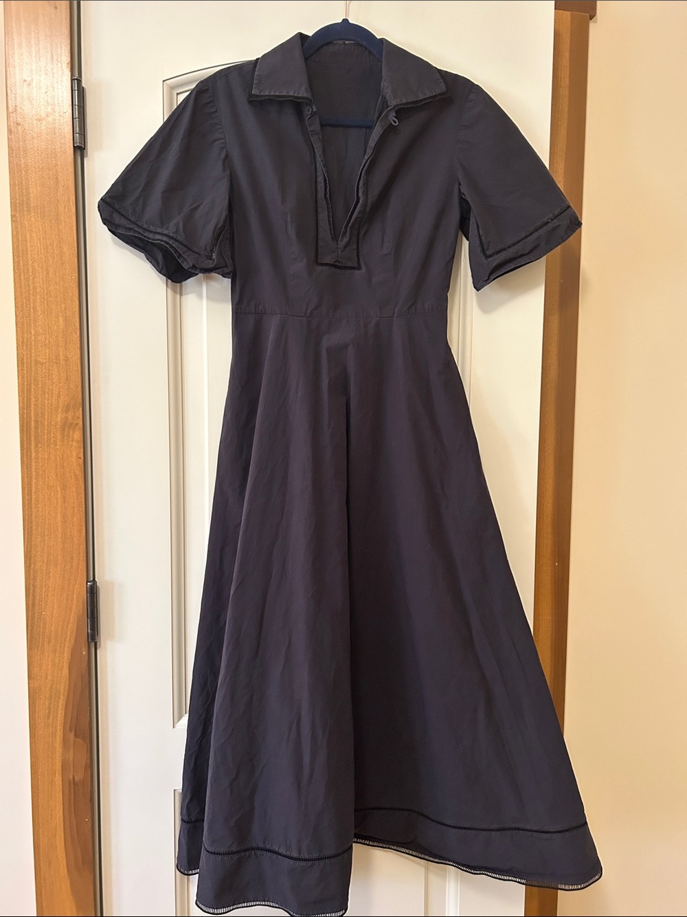 Rohe Frames Ladder Embroidered Midi Shirt-Dress in Deep Navy